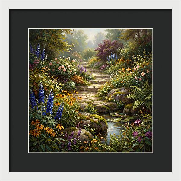 Stone Path Through Blooming Garden