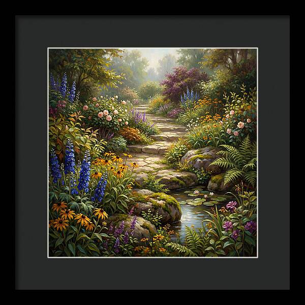 Stone Path Through Blooming Garden