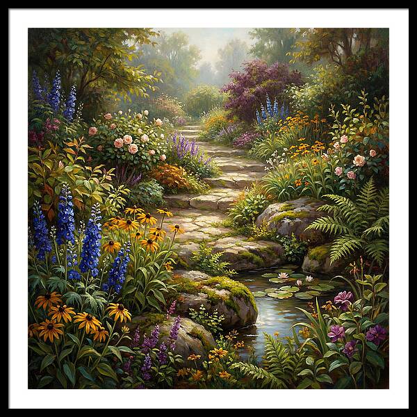Stone Path Through Blooming Garden