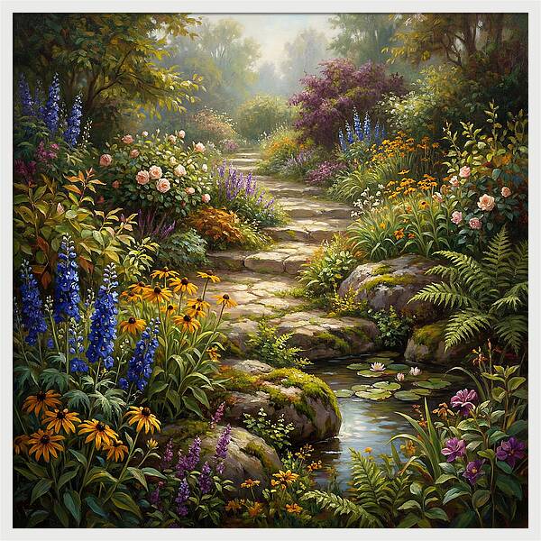 Stone Path Through Blooming Garden
