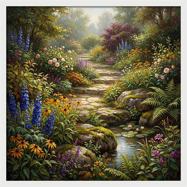 Stone Path Through Blooming Garden