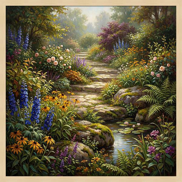 Stone Path Through Blooming Garden