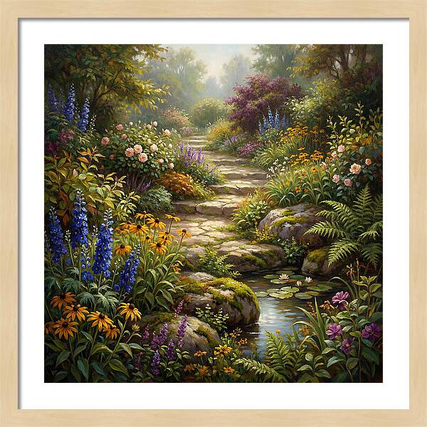 Stone Path Through Blooming Garden
