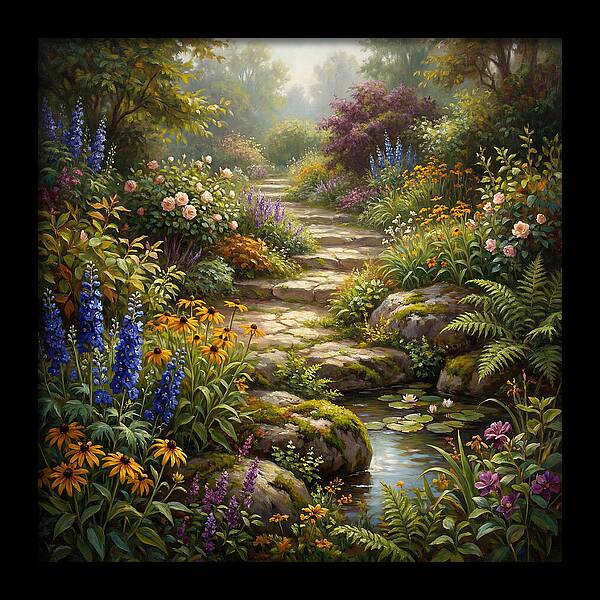 Stone Path Through Blooming Garden