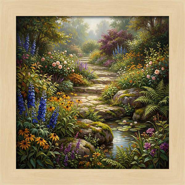 Stone Path Through Blooming Garden