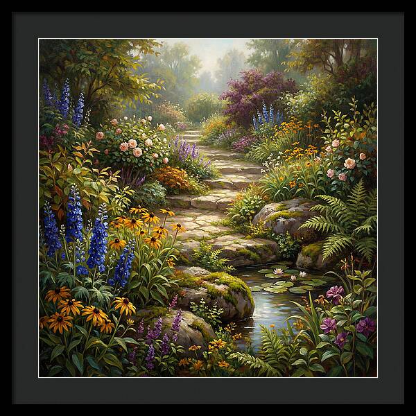 Stone Path Through Blooming Garden