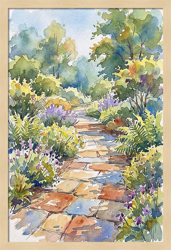 Stone Path Through Lush Garden