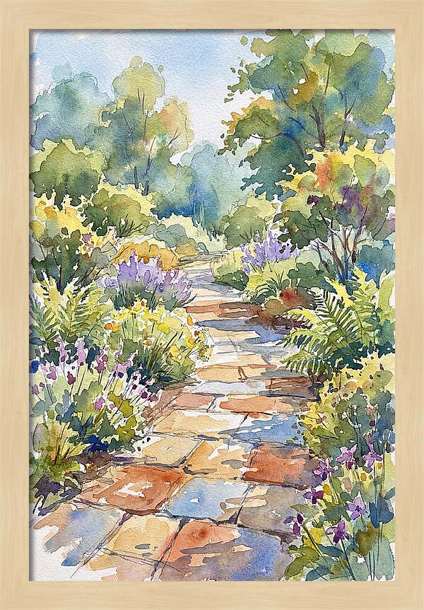 Stone Path Through Lush Garden