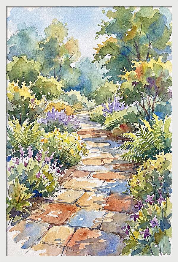 Stone Path Through Lush Garden