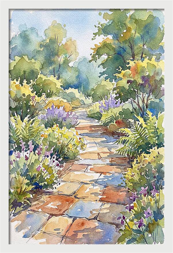 Stone Path Through Lush Garden
