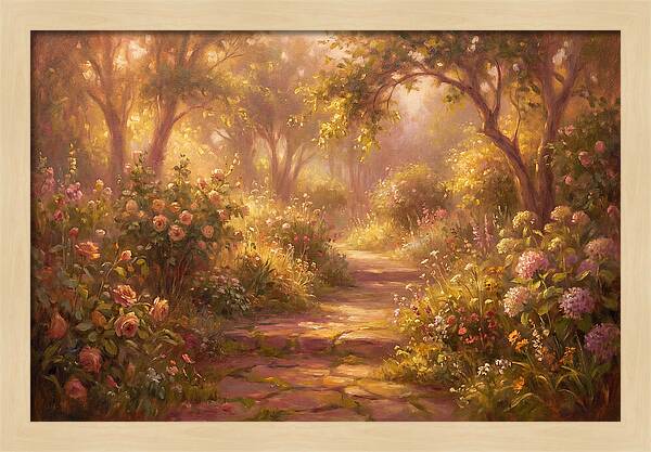 Stone Pathway Through Blossoms