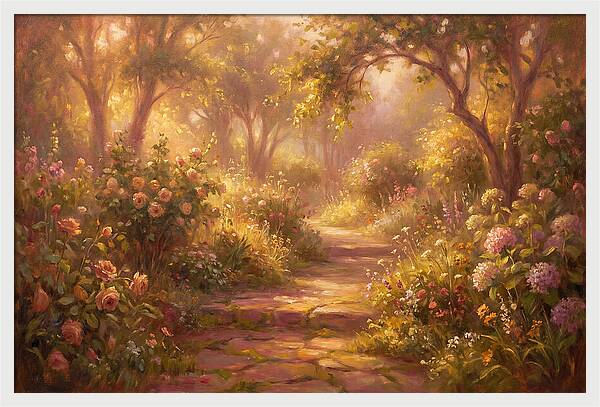 Stone Pathway Through Blossoms
