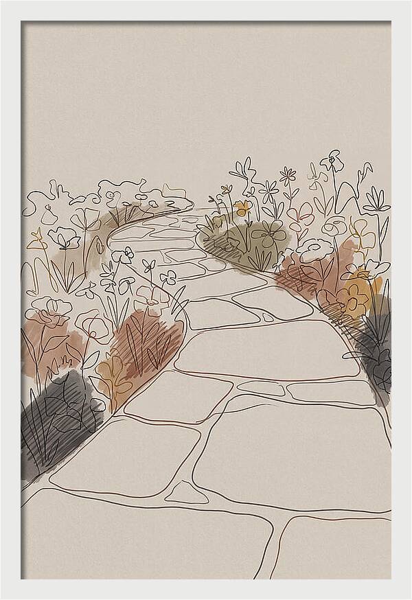 Stone Pathway Through Flower Beds