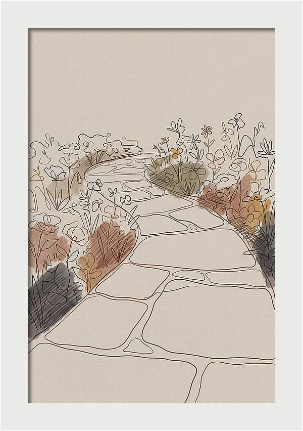 Stone Pathway Through Flower Beds
