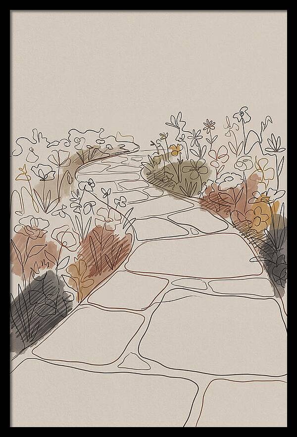 Stone Pathway Through Flower Beds