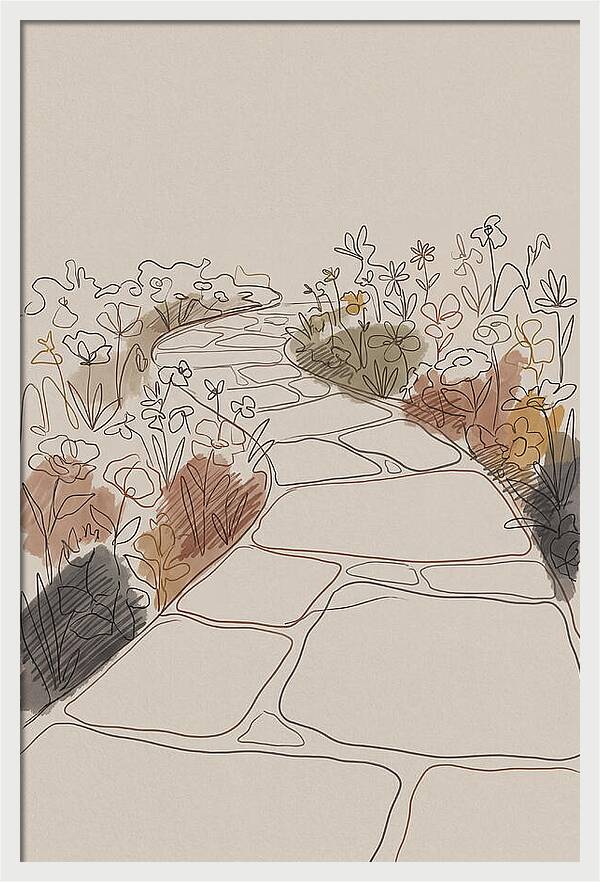 Stone Pathway Through Flower Beds