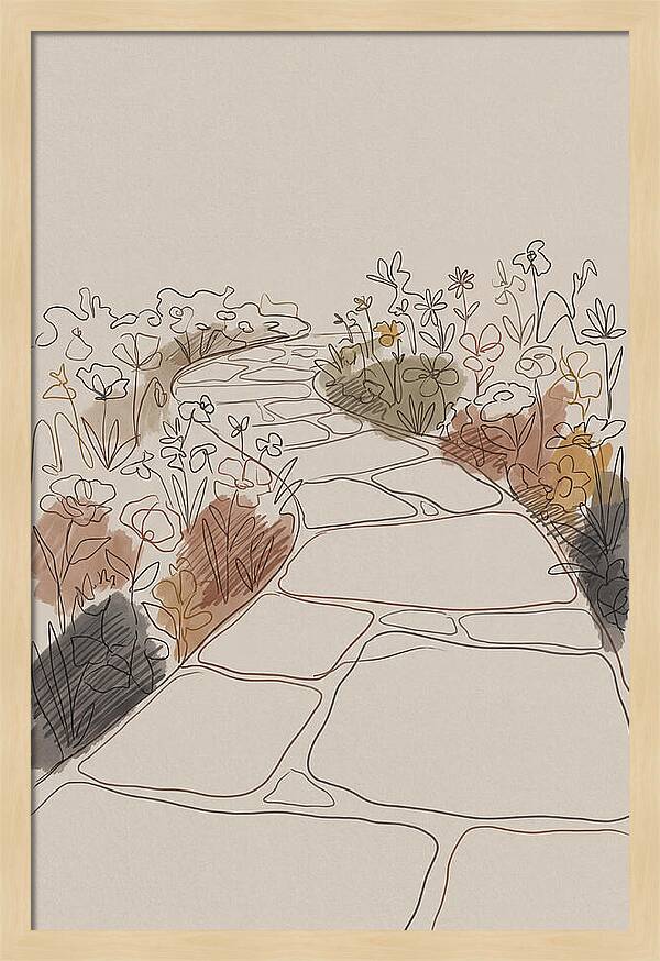 Stone Pathway Through Flower Beds