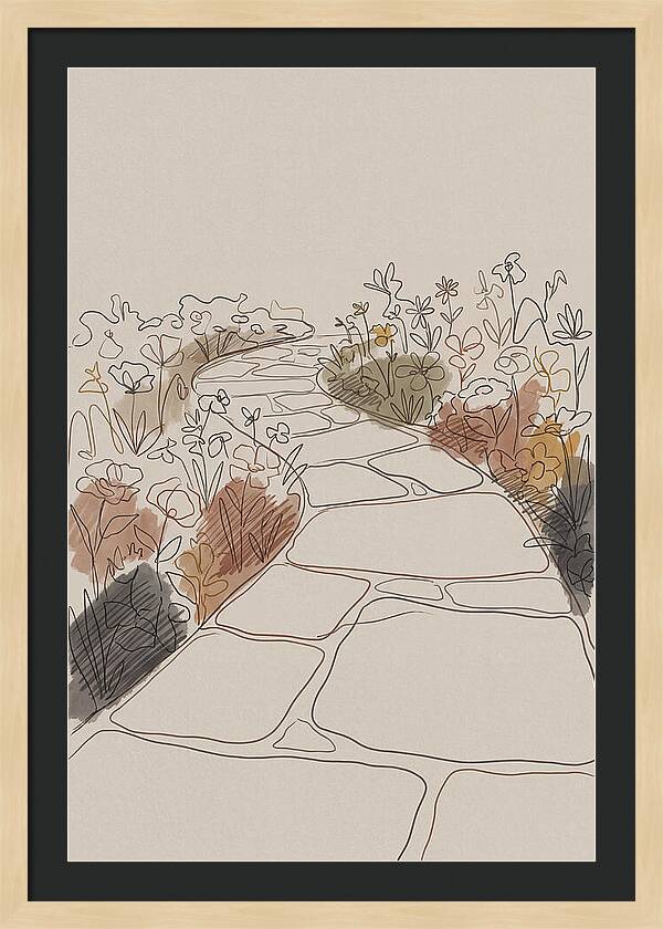 Stone Pathway Through Flower Beds