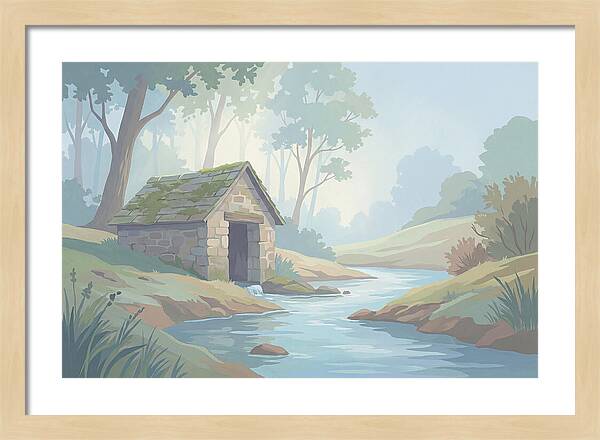 Stone Springhouse Over Clear Running Brook