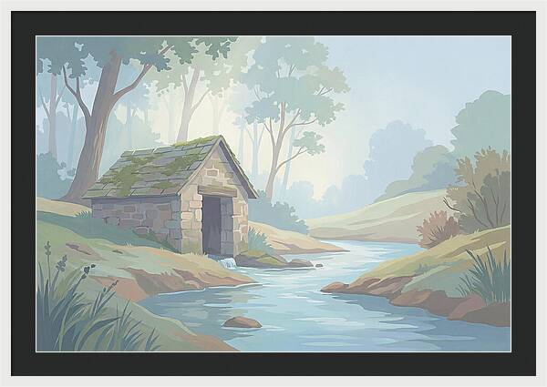 Stone Springhouse Over Clear Running Brook