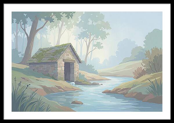 Stone Springhouse Over Clear Running Brook