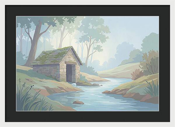 Stone Springhouse Over Clear Running Brook