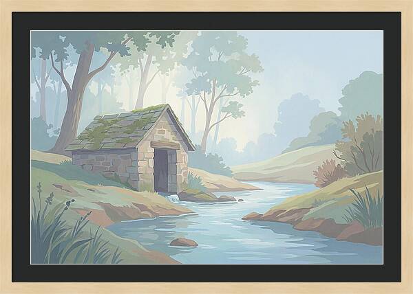 Stone Springhouse Over Clear Running Brook