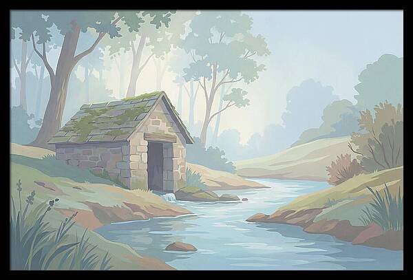 Stone Springhouse Over Clear Running Brook