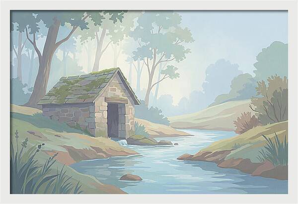 Stone Springhouse Over Clear Running Brook