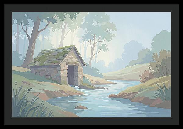 Stone Springhouse Over Clear Running Brook