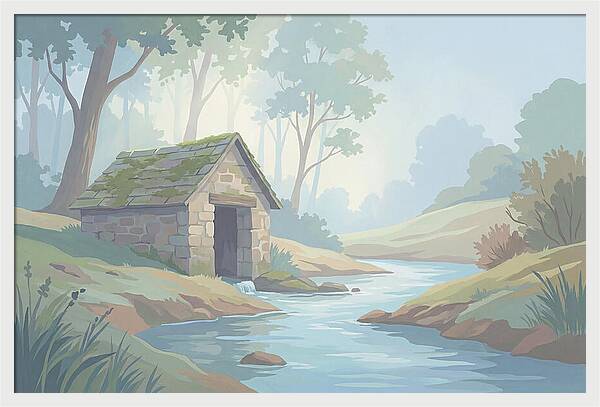 Stone Springhouse Over Clear Running Brook