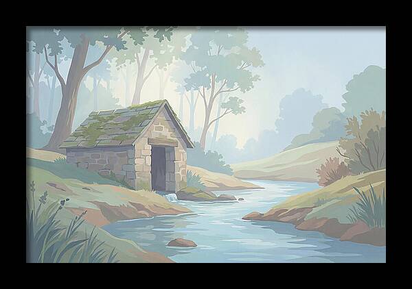 Stone Springhouse Over Clear Running Brook