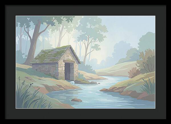 Stone Springhouse Over Clear Running Brook