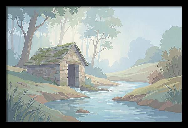 Stone Springhouse Over Clear Running Brook