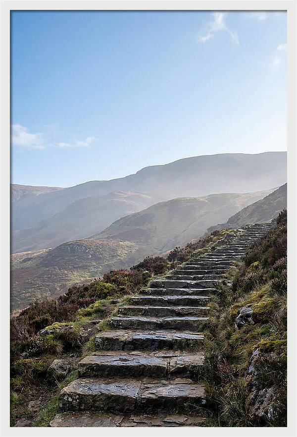 Stone Steps Ascending Misty Hillside