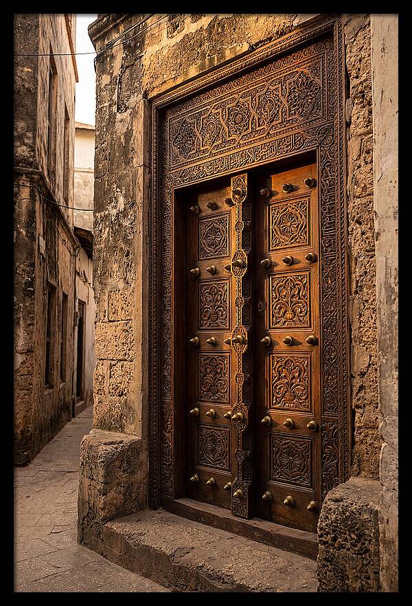 Stone Town Doors At Golden Hour