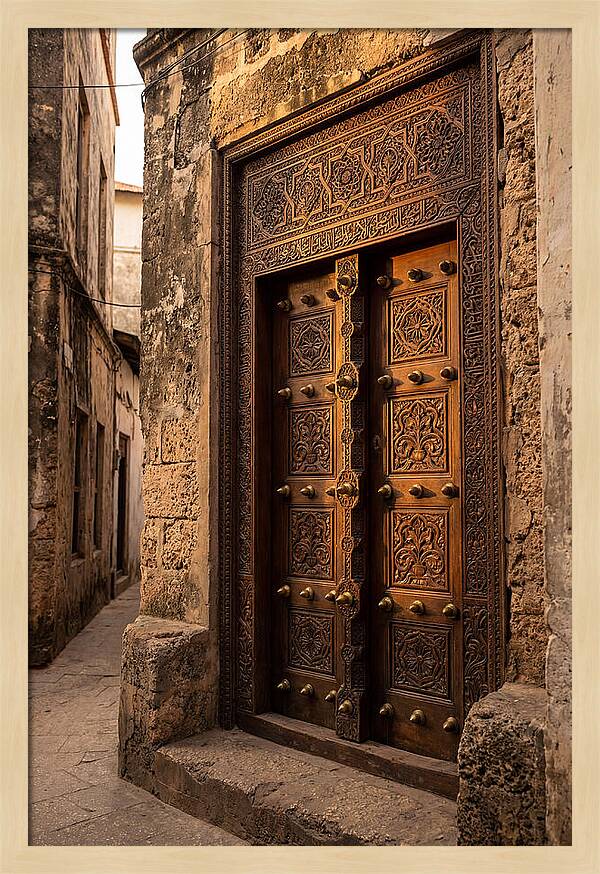 Stone Town Doors At Golden Hour