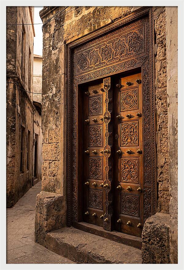Stone Town Doors At Golden Hour