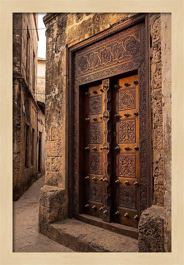 Stone Town Doors At Golden Hour