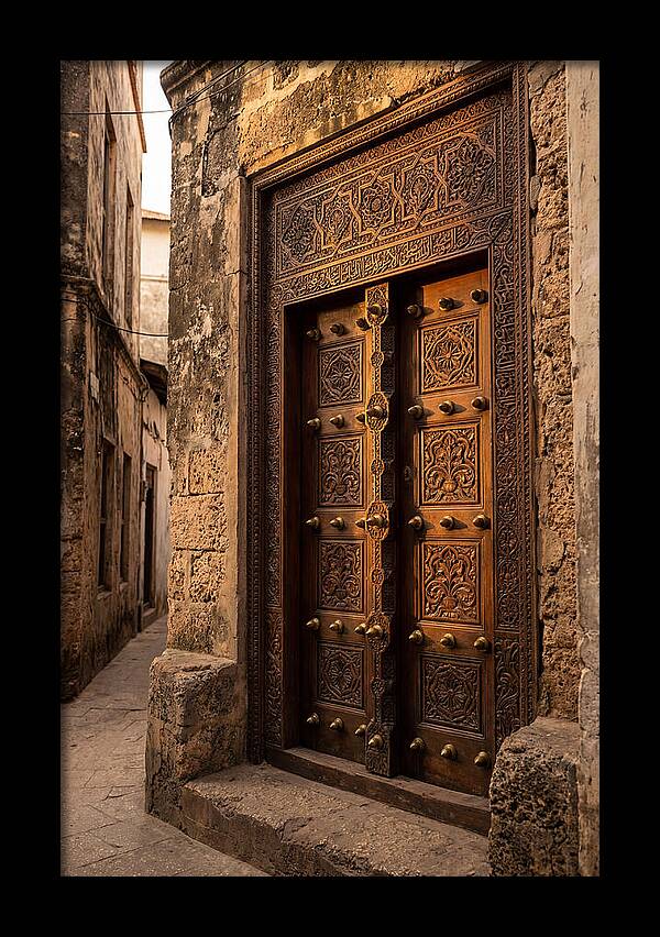 Stone Town Doors At Golden Hour