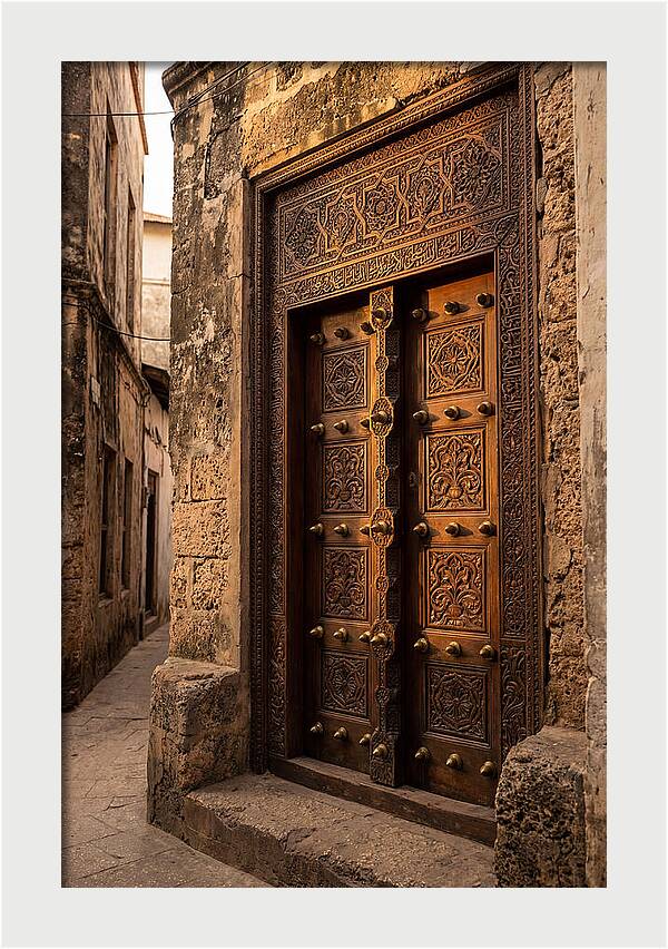 Stone Town Doors At Golden Hour