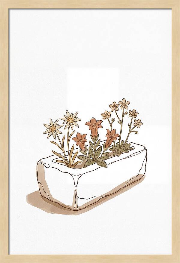 Stone Trough Planted With Alpine Flowers