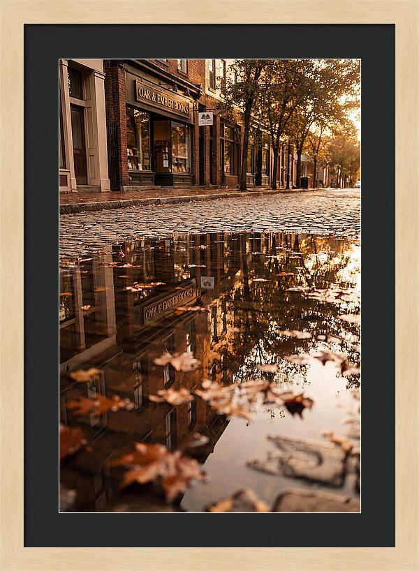 Storefront Reflection In Autumn Puddle