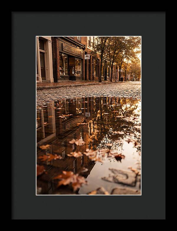 Storefront Reflection In Autumn Puddle