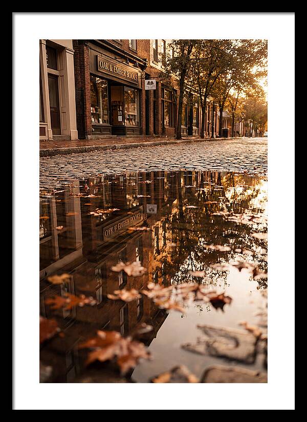 Storefront Reflection In Autumn Puddle