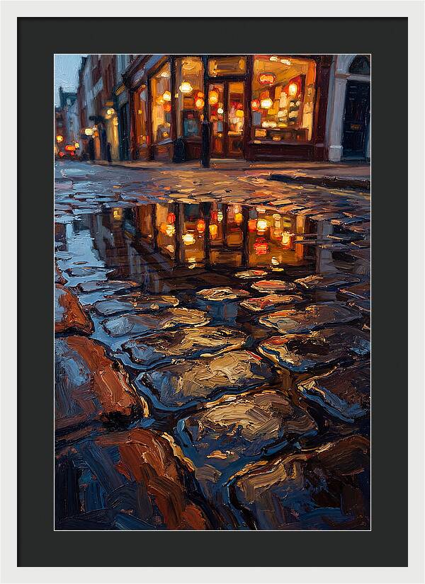 Storefront Reflection In Rain Puddle