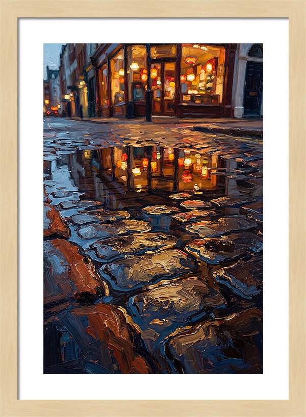 Storefront Reflection In Rain Puddle