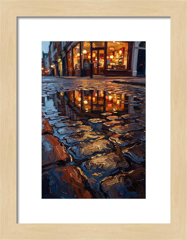 Storefront Reflection In Rain Puddle