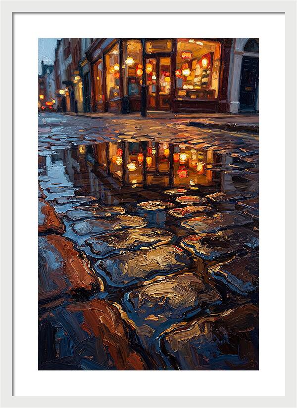 Storefront Reflection In Rain Puddle