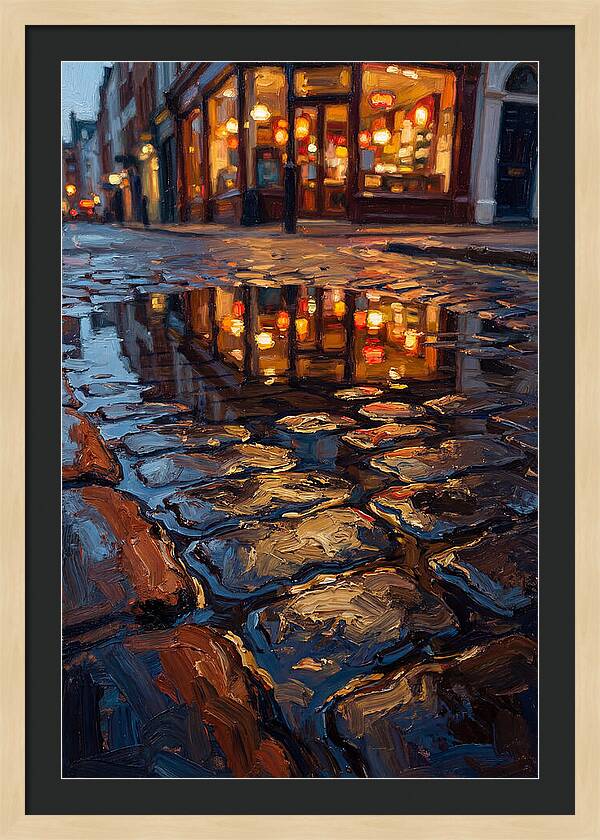 Storefront Reflection In Rain Puddle